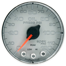 Load image into Gallery viewer, AutoMeter P325218 GAUGE, OIL PRESS, 2 1/16", 120PSI, STEPPER MOTOR W/PEAK &amp; WARN, SLVR/CHRM, SPEK