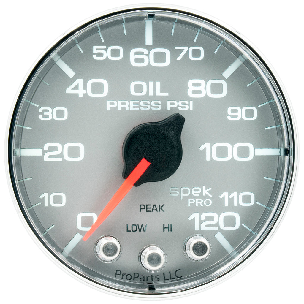 AutoMeter P325218 GAUGE, OIL PRESS, 2 1/16", 120PSI, STEPPER MOTOR W/PEAK & WARN, SLVR/CHRM, SPEK