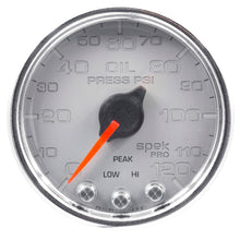 Load image into Gallery viewer, AutoMeter P32521 GAUGE, OIL PRESS, 2 1/16", 120PSI, STEPPER MOTOR W/PEAK &amp; WARN, SLVR/CHRM, SPEK