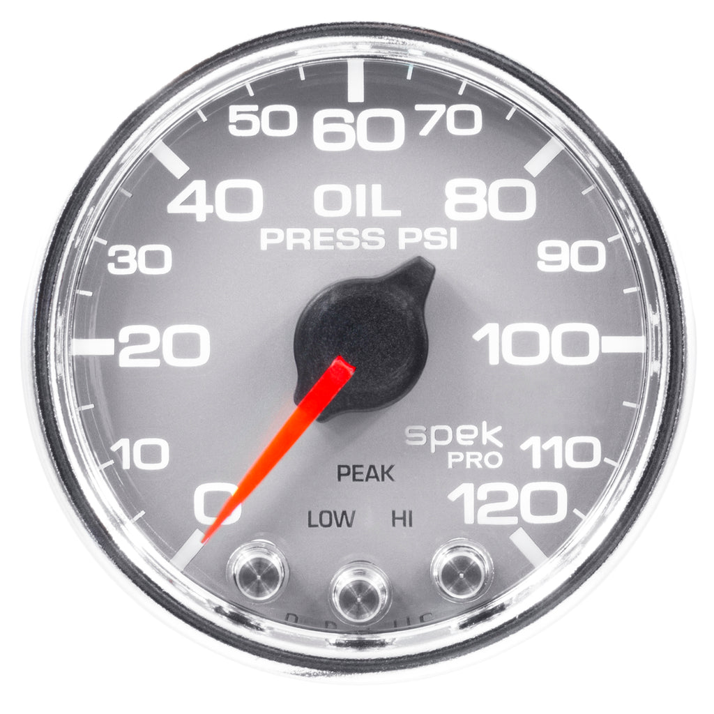 AutoMeter P32521 GAUGE, OIL PRESS, 2 1/16", 120PSI, STEPPER MOTOR W/PEAK & WARN, SLVR/CHRM, SPEK