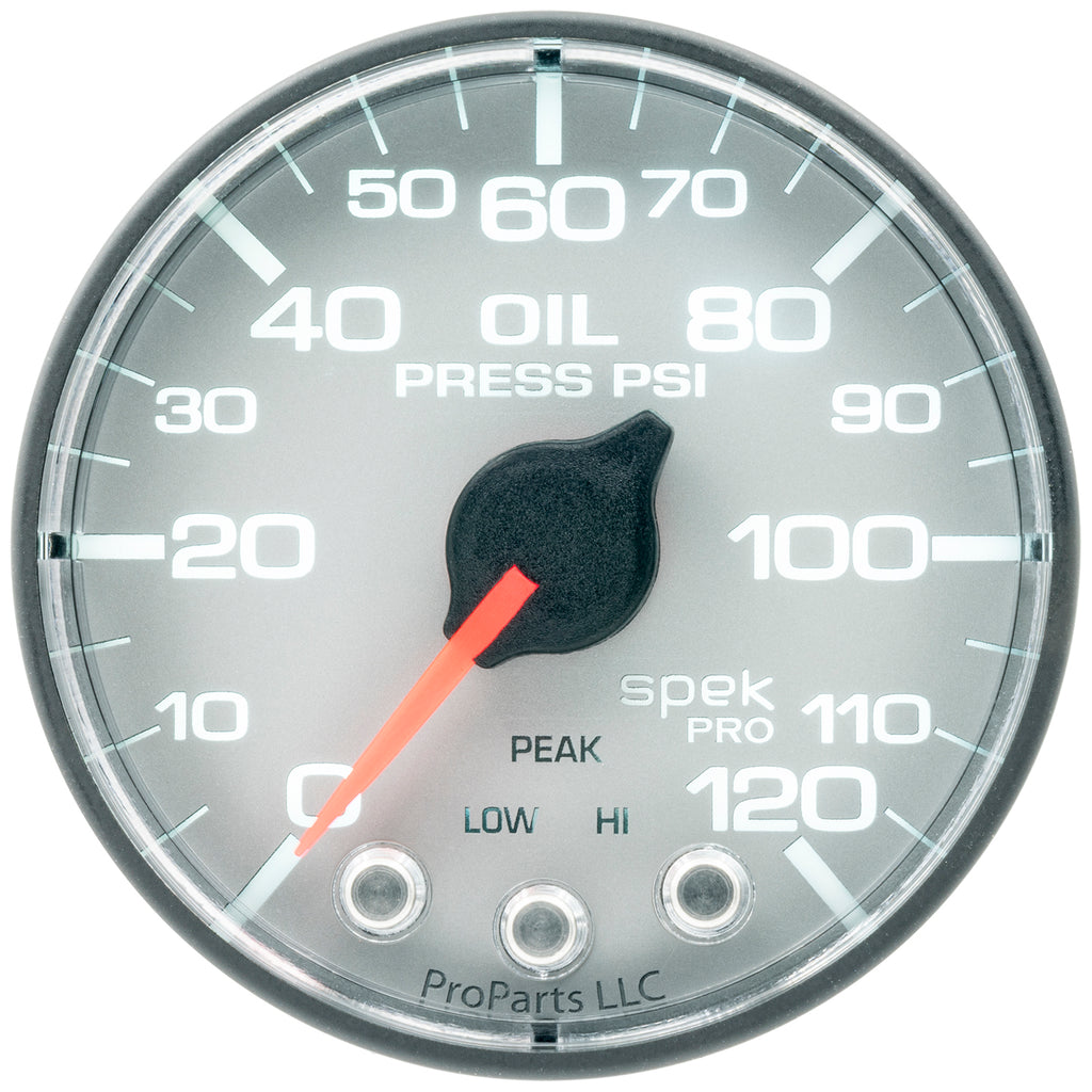 AutoMeter P325228 GAUGE, OIL PRESS, 2 1/16", 120PSI, STEPPER MOTOR W/PEAK & WARN, SLVR/BLK, SPEK