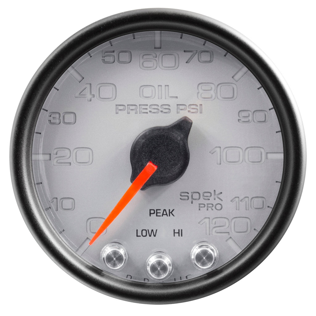 AutoMeter P32522 GAUGE, OIL PRESS, 2 1/16", 120PSI, STEPPER MOTOR W/PEAK & WARN, SLVR/BLK, SPEK