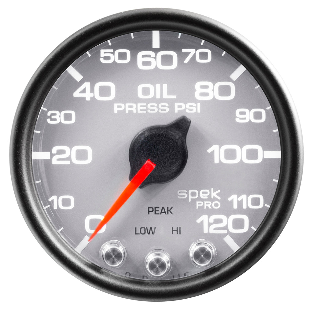 AutoMeter P32522 GAUGE, OIL PRESS, 2 1/16", 120PSI, STEPPER MOTOR W/PEAK & WARN, SLVR/BLK, SPEK