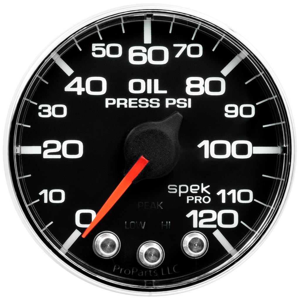 AutoMeter P325318 GAUGE, OIL PRESS, 2 1/16", 120PSI, STEPPER MOTOR W/PEAK & WARN, BLK/CHRM, SPEK