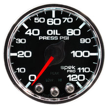 Load image into Gallery viewer, AutoMeter P32531 GAUGE, OIL PRESS, 2 1/16", 120PSI, STEPPER MOTOR W/PEAK &amp; WARN, BLK/CHRM, SPEK