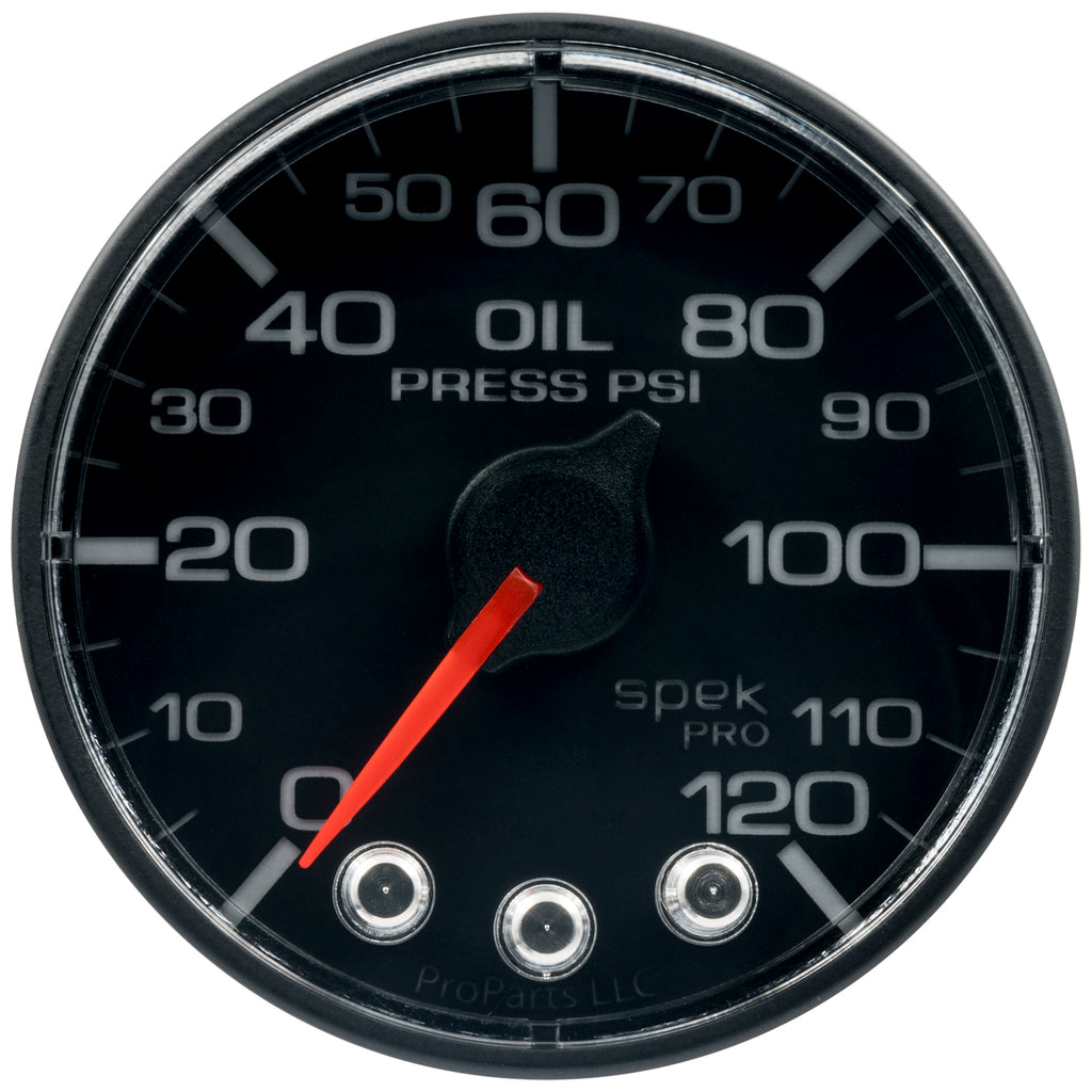 AutoMeter P325328 GAUGE, OIL PRESS, 2 1/16", 120PSI, STEPPER MOTOR W/PEAK & WARN, BLK/BLK, SPEK
