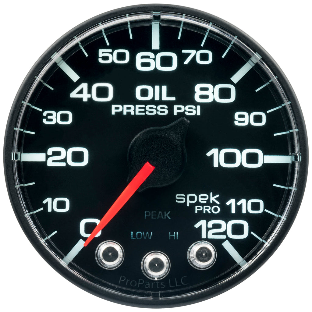 AutoMeter P325328 GAUGE, OIL PRESS, 2 1/16", 120PSI, STEPPER MOTOR W/PEAK & WARN, BLK/BLK, SPEK