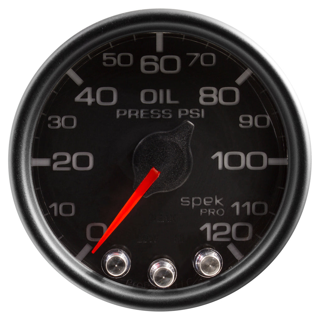AutoMeter P32532 GAUGE, OIL PRESS, 2 1/16", 120PSI, STEPPER MOTOR W/PEAK & WARN, BLK/BLK, SPEK
