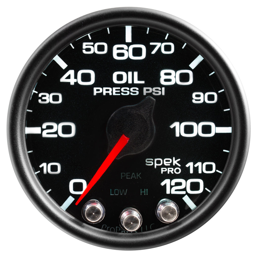 AutoMeter P32532 GAUGE, OIL PRESS, 2 1/16", 120PSI, STEPPER MOTOR W/PEAK & WARN, BLK/BLK, SPEK