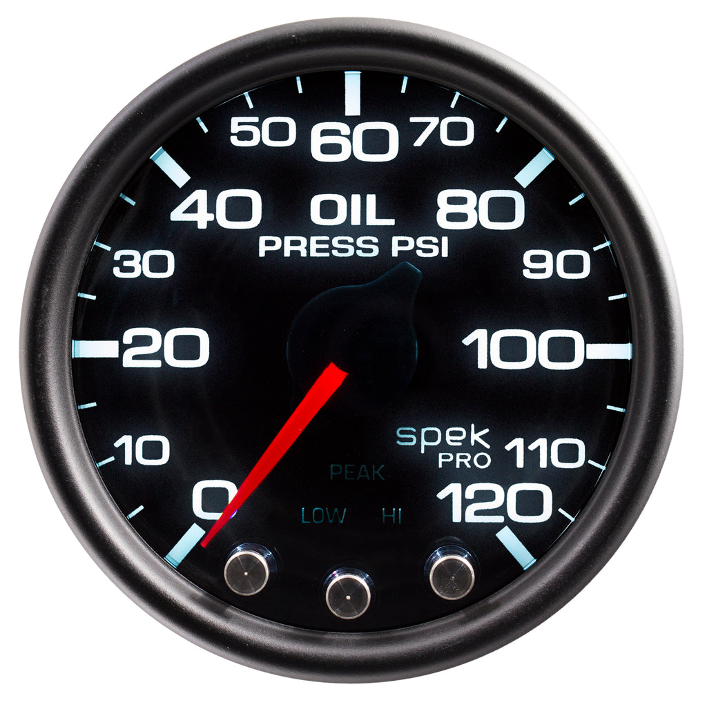 AutoMeter P32552 GAUGE, OIL PRESS, 2 1/16", 120PSI, STEPPER MOTOR W/PK & WRN, BLK/SMKE/BLK, SPEK
