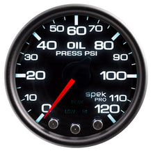 Load image into Gallery viewer, AutoMeter P32552 GAUGE, OIL PRESS, 2 1/16", 120PSI, STEPPER MOTOR W/PK &amp; WRN, BLK/SMKE/BLK, SPEK