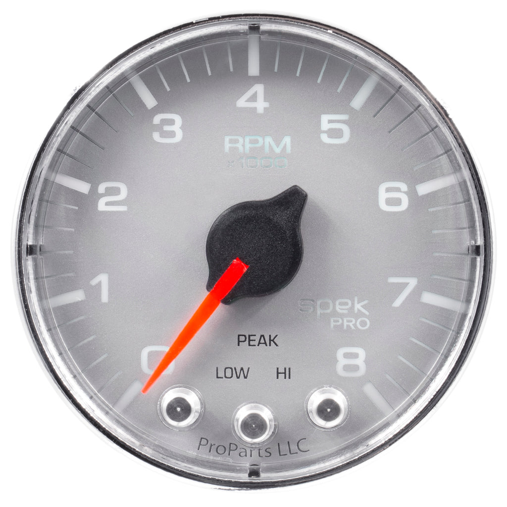 AutoMeter P334218 GAUGE, TACH, 2 1/16", 8K RPM, W/ SHIFT LIGHT & PEAK MEM, SLVR/CHRM, SPEK-PRO
