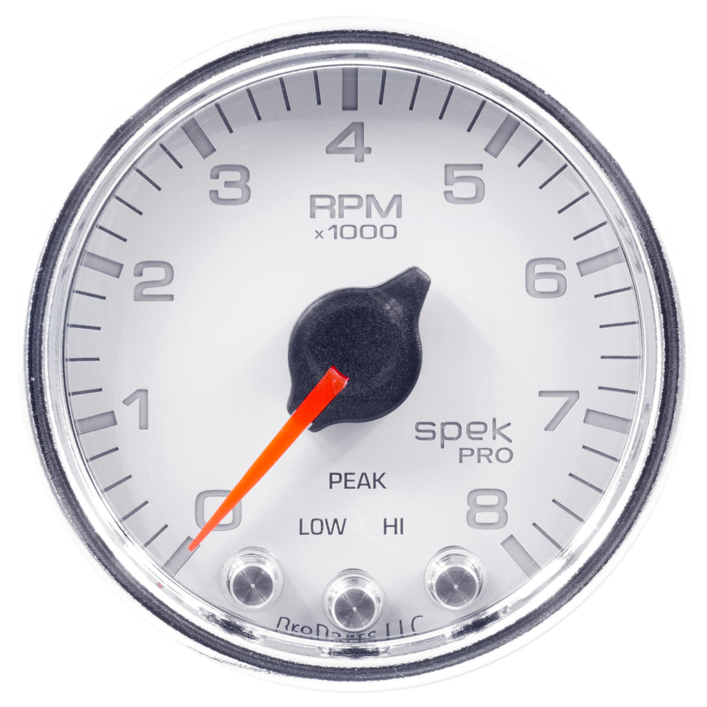 AutoMeter P33411 GAUGE, TACH, 2 1/16", 8K RPM, W/ SHIFT LIGHT & PEAK MEM, WHT/CHRM, SPEK-PRO