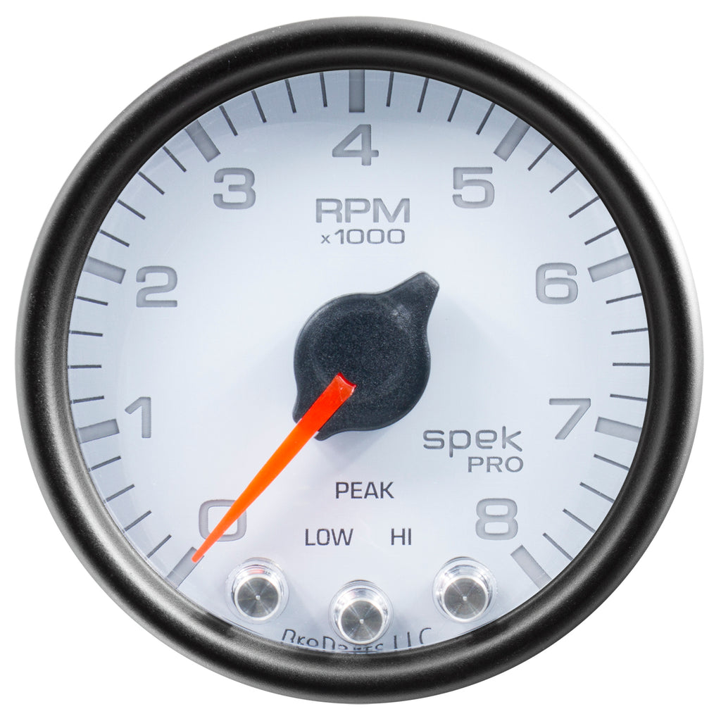 AutoMeter P33412 GAUGE, TACH, 2 1/16", 8K RPM, W/ SHIFT LIGHT & PEAK MEM, WHT/BLK, SPEK-PRO