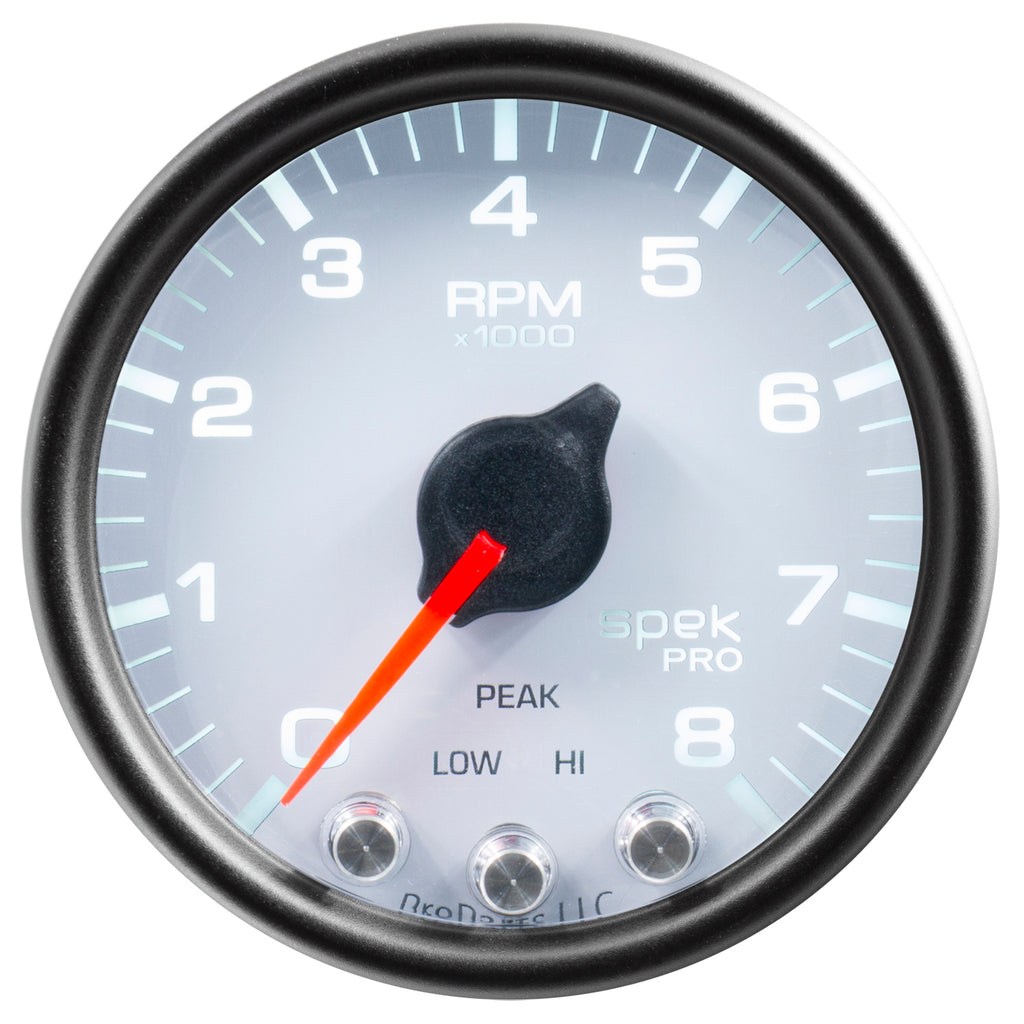 AutoMeter P33412 GAUGE, TACH, 2 1/16", 8K RPM, W/ SHIFT LIGHT & PEAK MEM, WHT/BLK, SPEK-PRO
