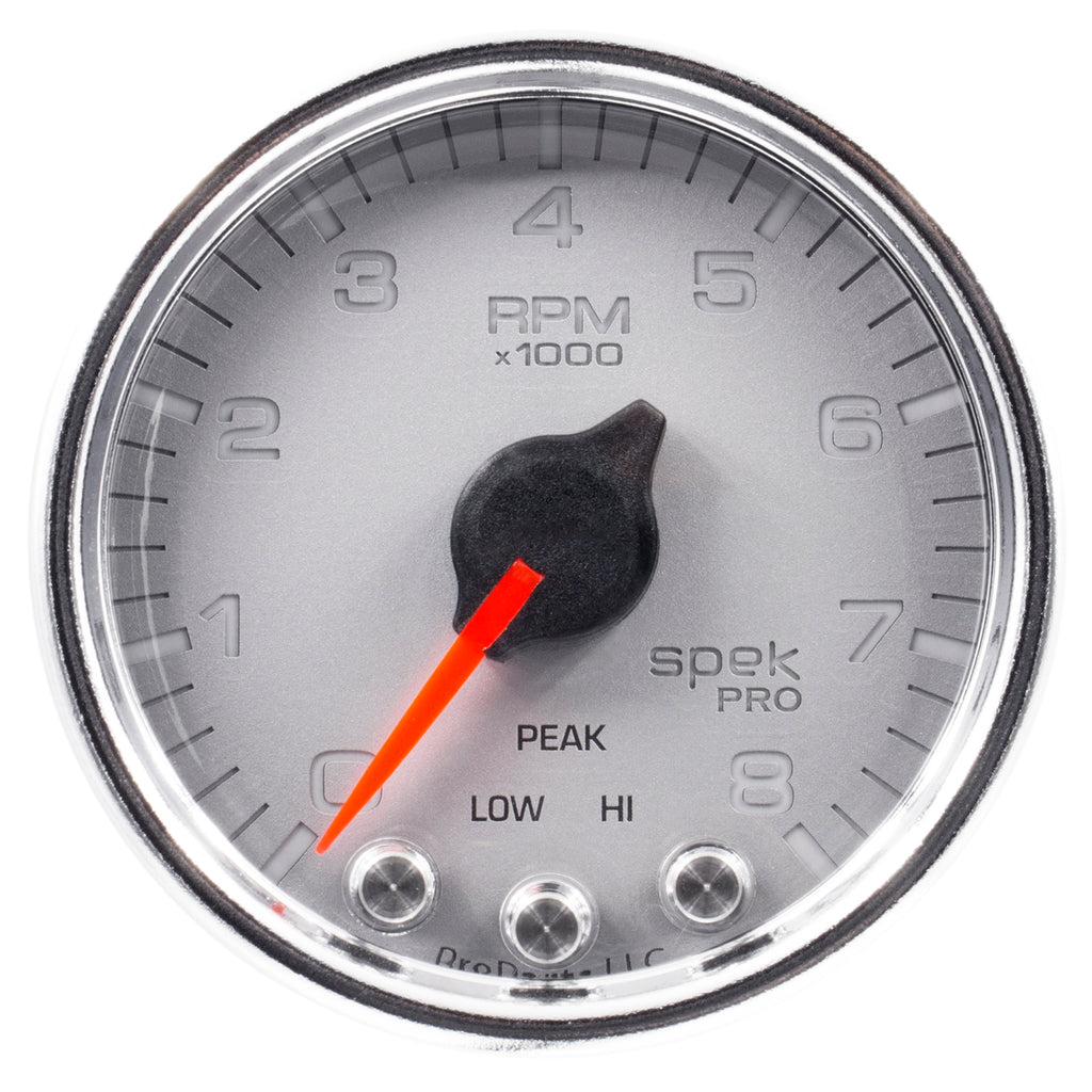 AutoMeter P33421 GAUGE, TACH, 2 1/16", 8K RPM, W/ SHIFT LIGHT & PEAK MEM, SLVR/CHRM, SPEK-PRO