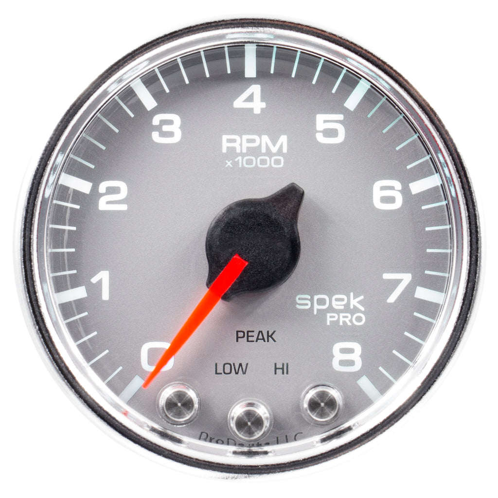AutoMeter P33421 GAUGE, TACH, 2 1/16", 8K RPM, W/ SHIFT LIGHT & PEAK MEM, SLVR/CHRM, SPEK-PRO