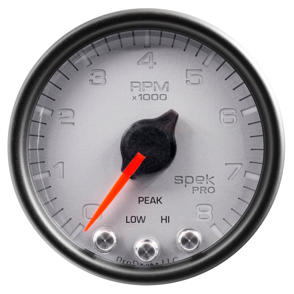 AutoMeter P33422 GAUGE, TACH, 2 1/16", 8K RPM, W/ SHIFT LIGHT & PEAK MEM, SLVR/BLK, SPEK-PRO