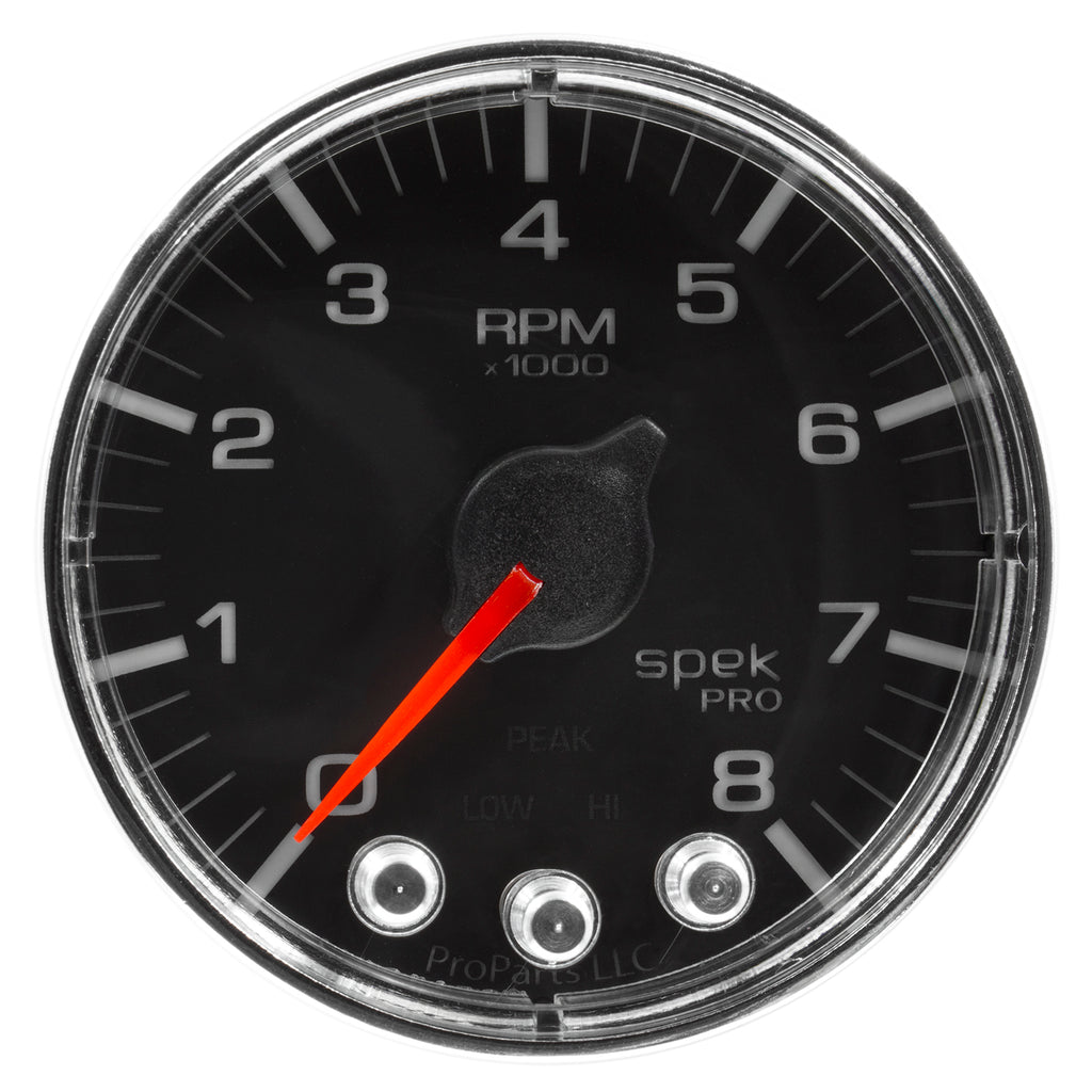 AutoMeter P334318 GAUGE, TACH, 2 1/16", 8K RPM, W/ SHIFT LIGHT & PEAK MEM, BLK/CHRM, SPEK-PRO