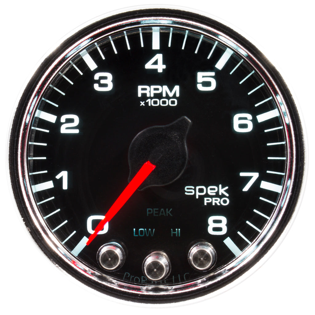 AutoMeter P33431 GAUGE, TACH, 2 1/16", 8K RPM, W/ SHIFT LIGHT & PEAK MEM, BLK/CHRM, SPEK-PRO