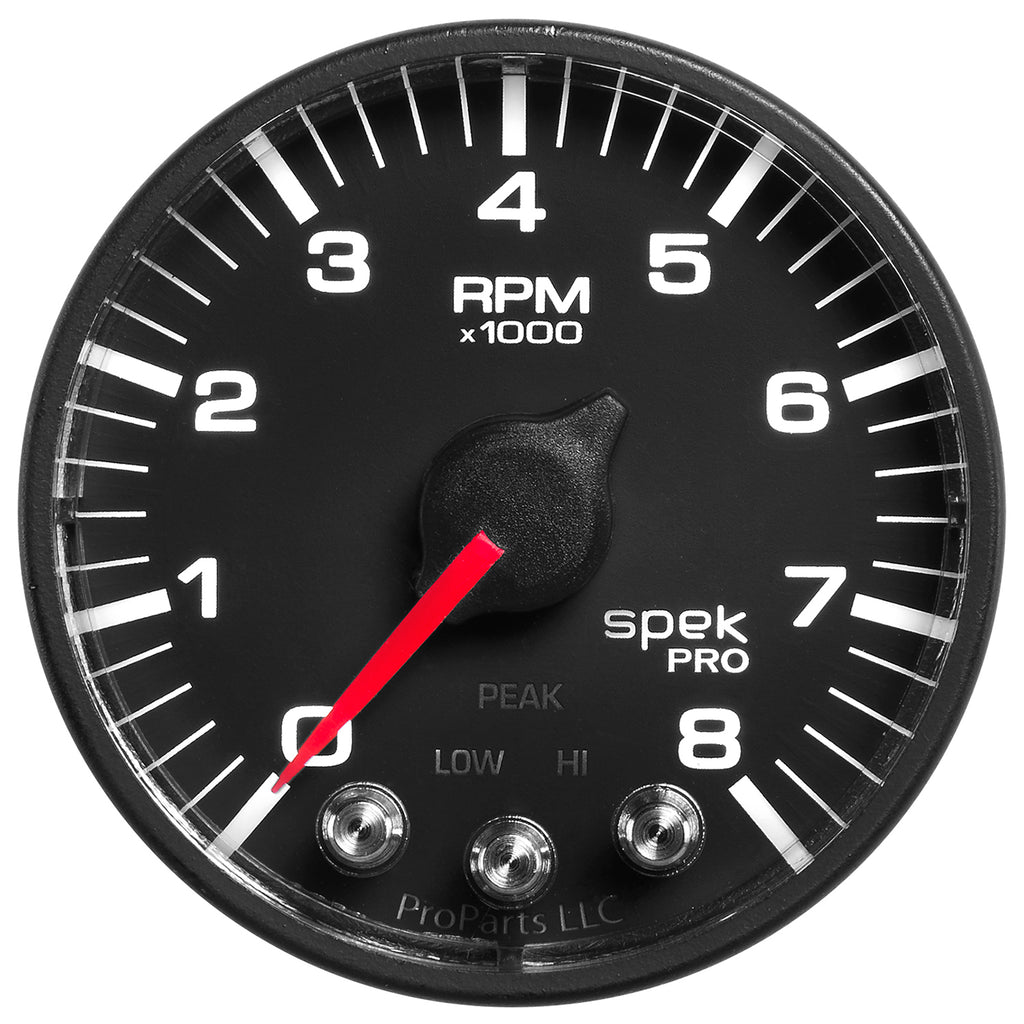 AutoMeter P334328 GAUGE, TACH, 2 1/16", 8K RPM, W/ SHIFT LIGHT & PEAK MEM, BLK/BLK, SPEK-PRO