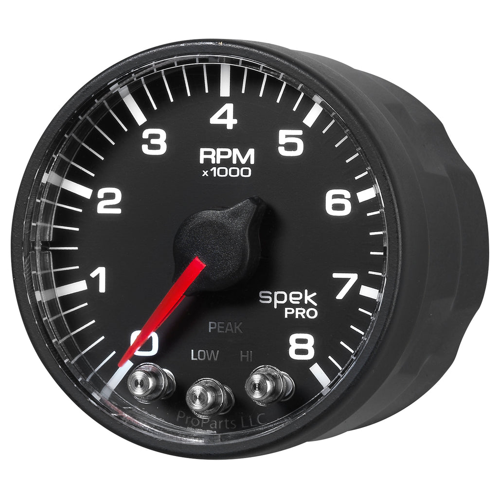 AutoMeter P334328 GAUGE, TACH, 2 1/16", 8K RPM, W/ SHIFT LIGHT & PEAK MEM, BLK/BLK, SPEK-PRO