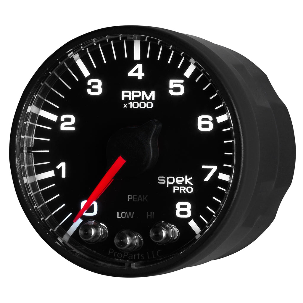 AutoMeter P334328 GAUGE, TACH, 2 1/16", 8K RPM, W/ SHIFT LIGHT & PEAK MEM, BLK/BLK, SPEK-PRO