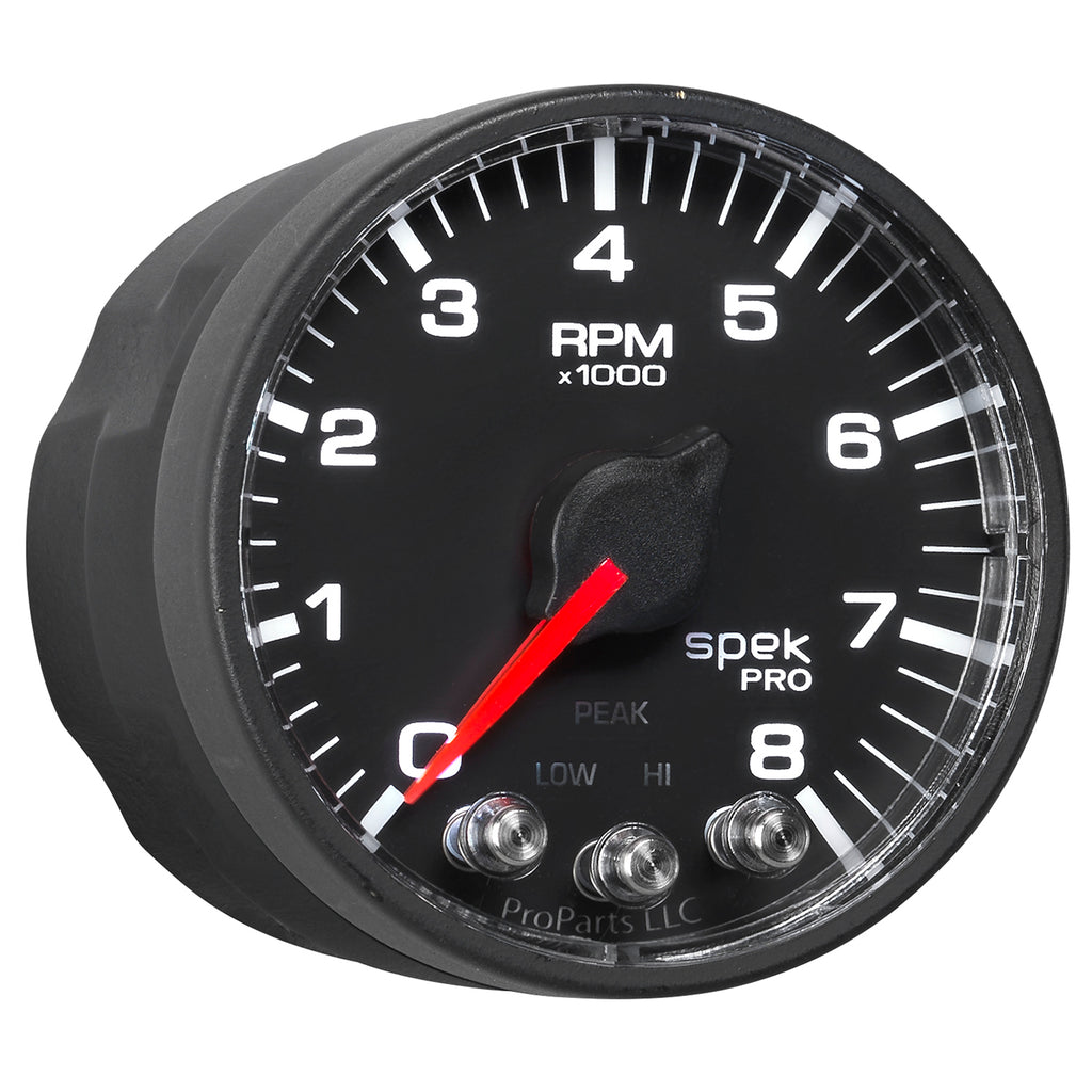 AutoMeter P334328 GAUGE, TACH, 2 1/16", 8K RPM, W/ SHIFT LIGHT & PEAK MEM, BLK/BLK, SPEK-PRO