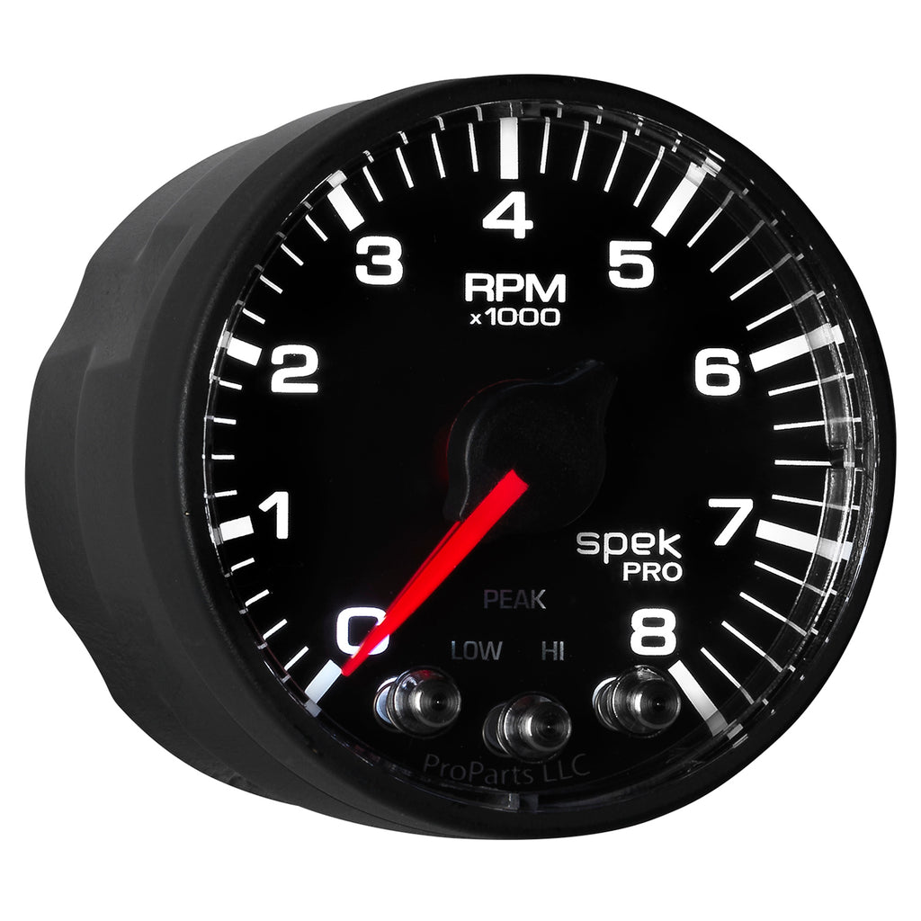 AutoMeter P334328 GAUGE, TACH, 2 1/16", 8K RPM, W/ SHIFT LIGHT & PEAK MEM, BLK/BLK, SPEK-PRO