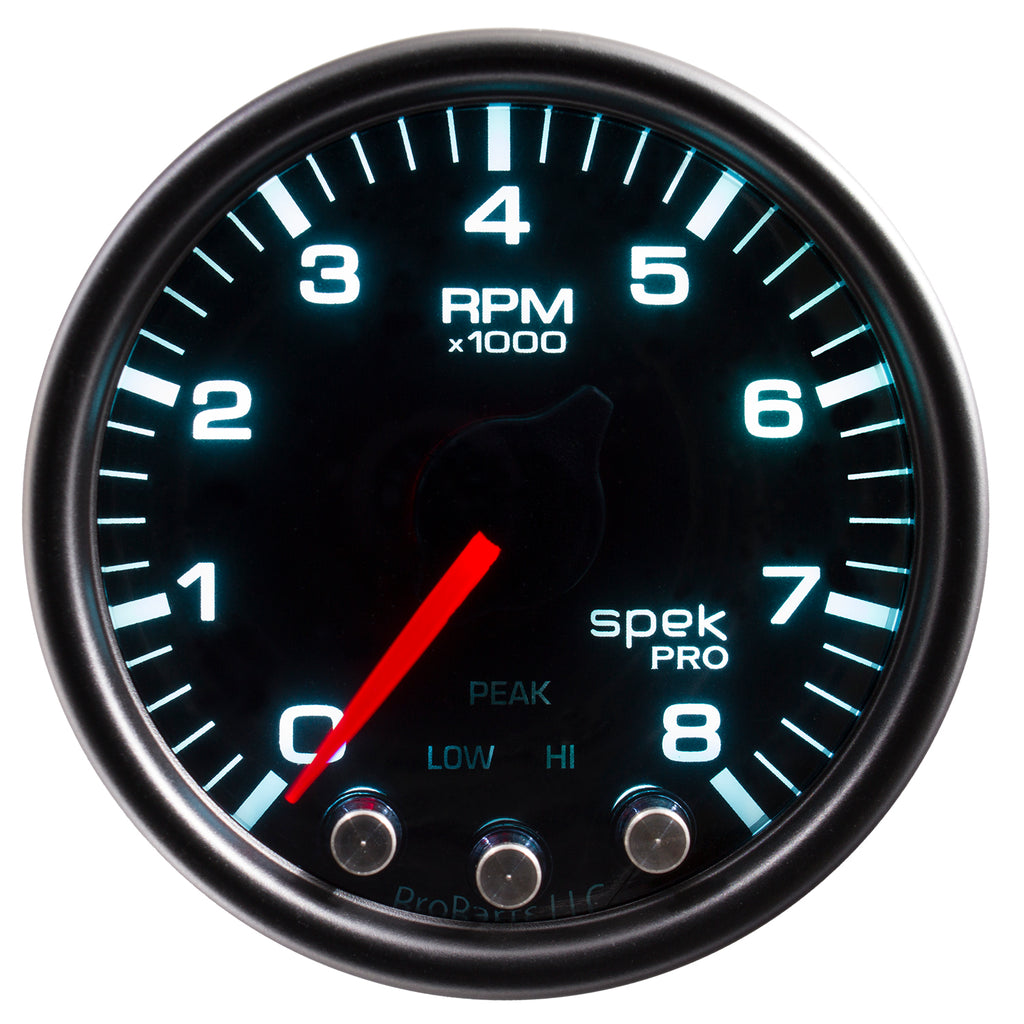 AutoMeter P33452 GAUGE, TACH, 2 1/16", 8K RPM, W/ SHIFT LIGHT & PEAK MEM, BLK/SMOKE/BLK, SPEK-PRO
