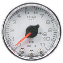 Load image into Gallery viewer, AutoMeter P33611 GAUGE, TACH, 2 1/16", 11K RPM, W/ SHIFT LIGHT &amp; PEAK MEM, WHT/CHRM, SPEK-PRO