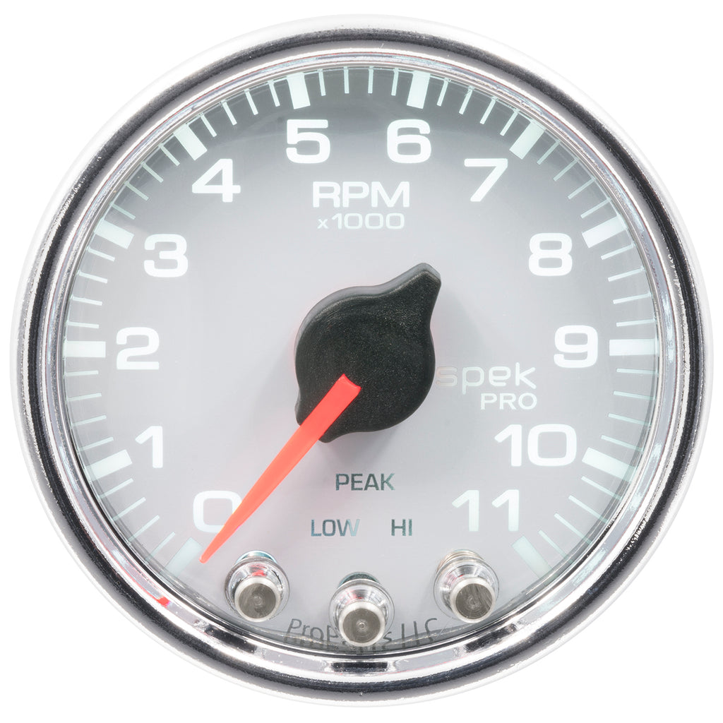 AutoMeter P33611 GAUGE, TACH, 2 1/16", 11K RPM, W/ SHIFT LIGHT & PEAK MEM, WHT/CHRM, SPEK-PRO