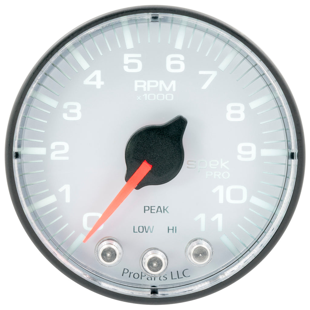 AutoMeter P336128 GAUGE, TACH, 2 1/16", 11K RPM, W/ SHIFT LIGHT & PEAK MEM, WHT/BLK, SPEK-PRO