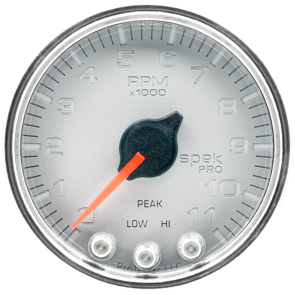 AutoMeter P33621 GAUGE, TACH, 2 1/16", 11K RPM, W/ SHIFT LIGHT & PEAK MEM, SLVR/CHRM, SPEK-PRO