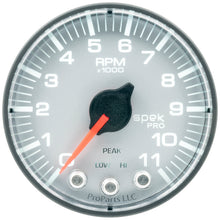 Load image into Gallery viewer, AutoMeter P336228 GAUGE, TACH, 2 1/16", 11K RPM, W/ SHIFT LIGHT &amp; PEAK MEM, SLVR/BLK, SPEK-PRO