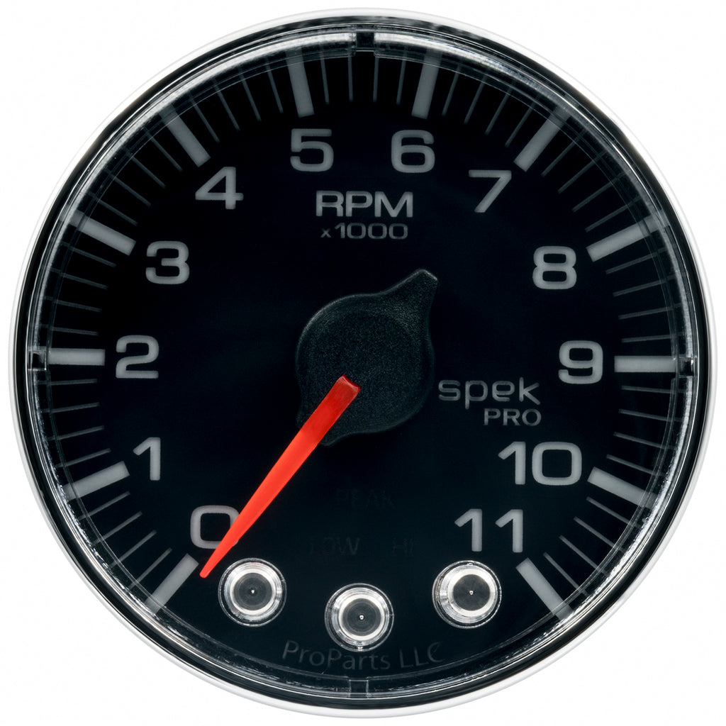 AutoMeter P336318 GAUGE, TACH, 2 1/16", 11K RPM, W/ SHIFT LIGHT & PEAK MEM, BLK/CHRM, SPEK-PRO