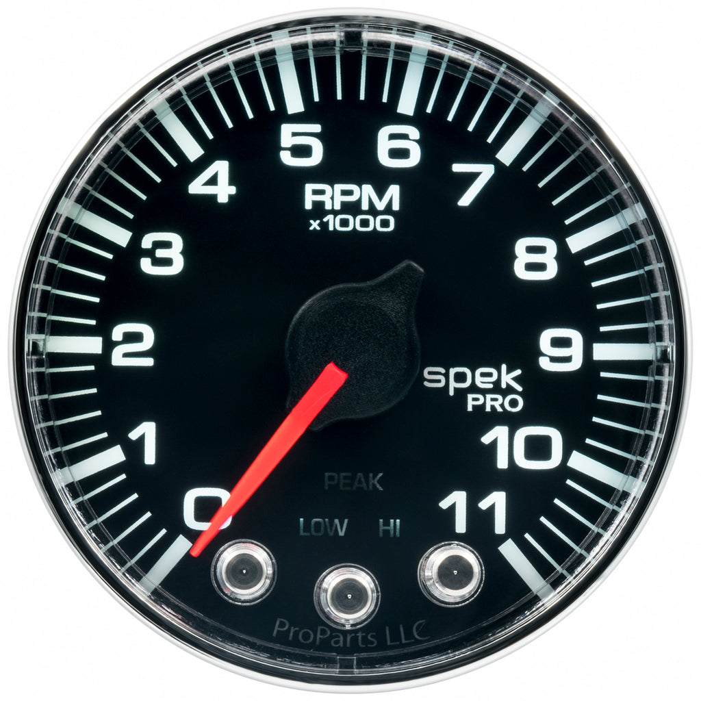 AutoMeter P336318 GAUGE, TACH, 2 1/16", 11K RPM, W/ SHIFT LIGHT & PEAK MEM, BLK/CHRM, SPEK-PRO