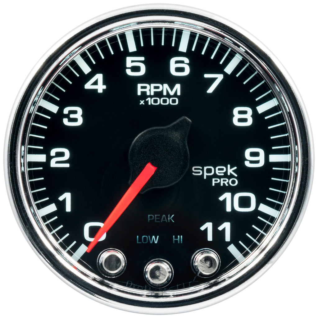 AutoMeter P33631 GAUGE, TACH, 2 1/16", 11K RPM, W/ SHIFT LIGHT & PEAK MEM, BLK/CHRM, SPEK-PRO