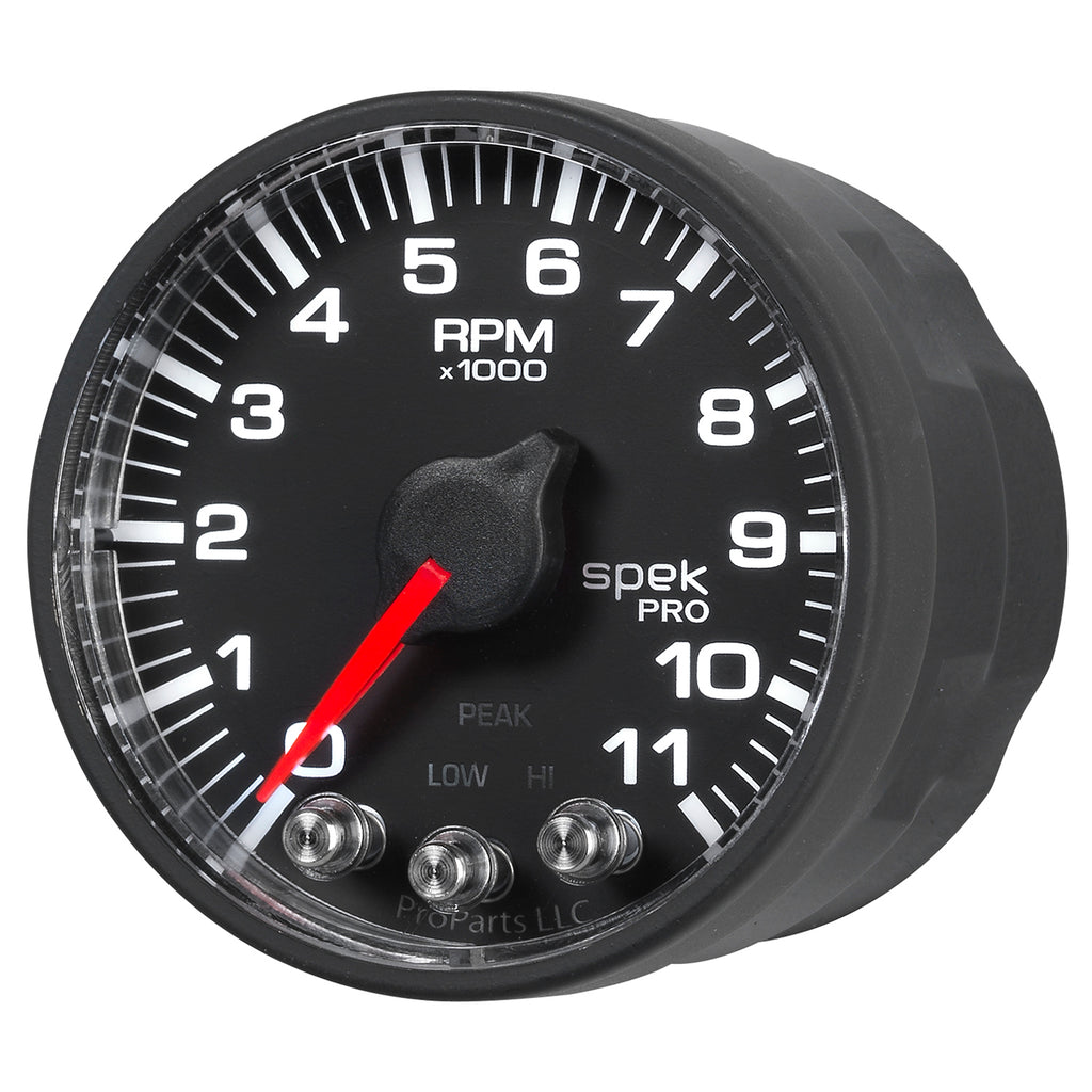 AutoMeter P336328 GAUGE, TACH, 2 1/16", 11K RPM, W/ SHIFT LIGHT & PEAK MEM, BLK/BLK, SPEK-PRO