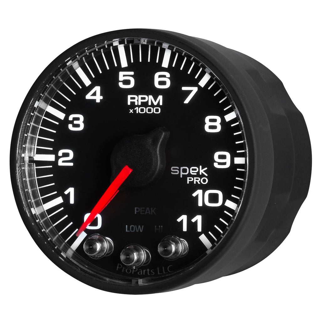 AutoMeter P336328 GAUGE, TACH, 2 1/16", 11K RPM, W/ SHIFT LIGHT & PEAK MEM, BLK/BLK, SPEK-PRO