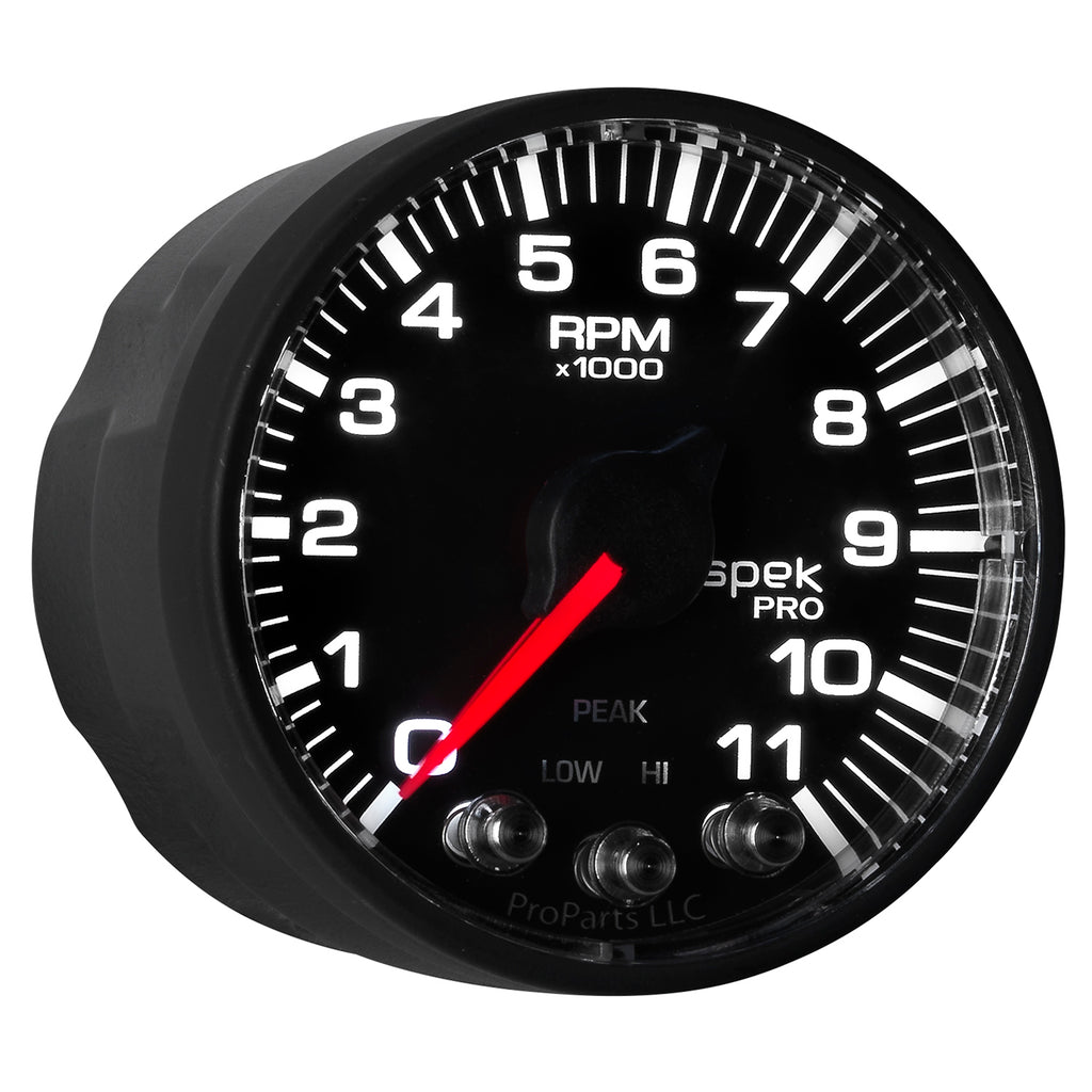 AutoMeter P336328 GAUGE, TACH, 2 1/16", 11K RPM, W/ SHIFT LIGHT & PEAK MEM, BLK/BLK, SPEK-PRO