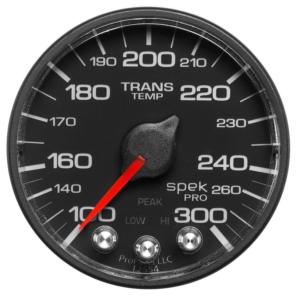 AutoMeter P342328 GAUGE, TRANS TEMP, 2 1/16", 300?F, STEPPER MOTOR W/PEAK & WRN, BLK/BLK, SPEK-PRO