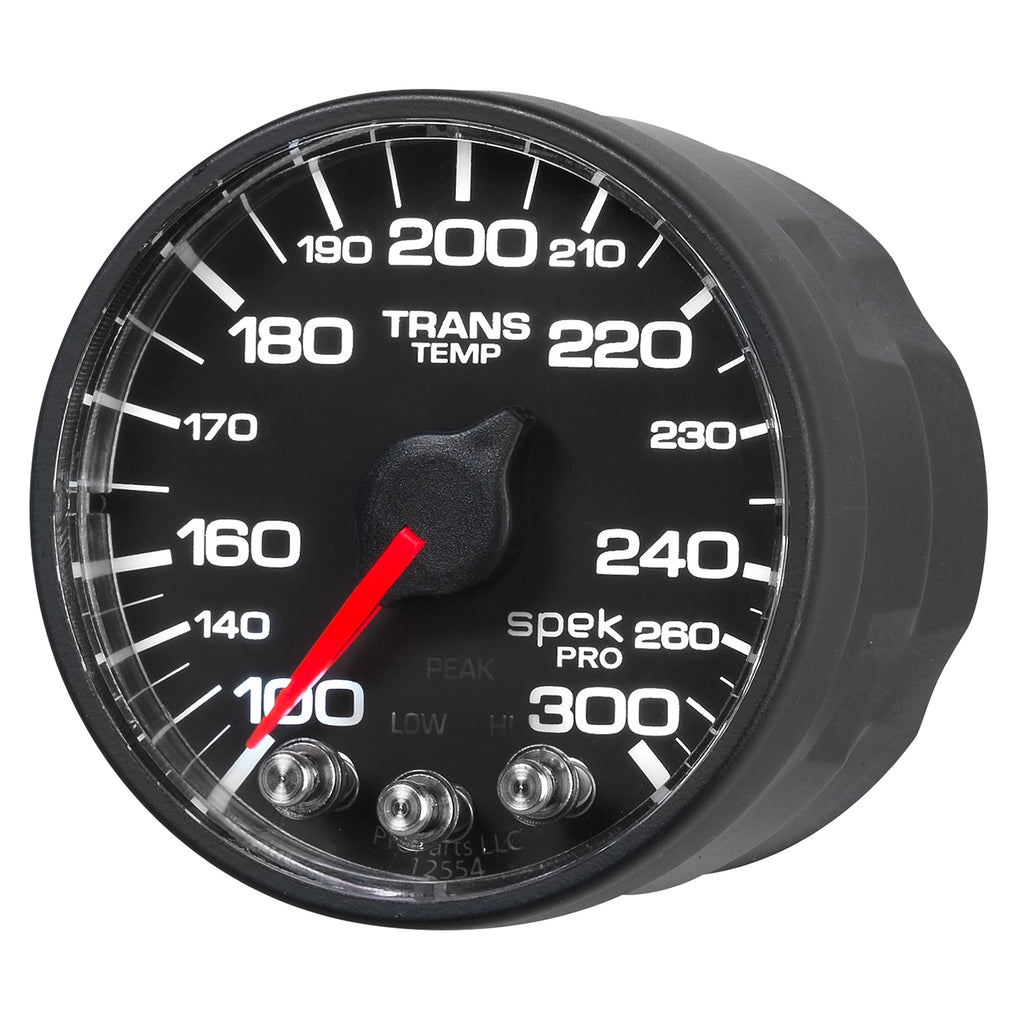 AutoMeter P342328 GAUGE, TRANS TEMP, 2 1/16", 300?F, STEPPER MOTOR W/PEAK & WRN, BLK/BLK, SPEK-PRO