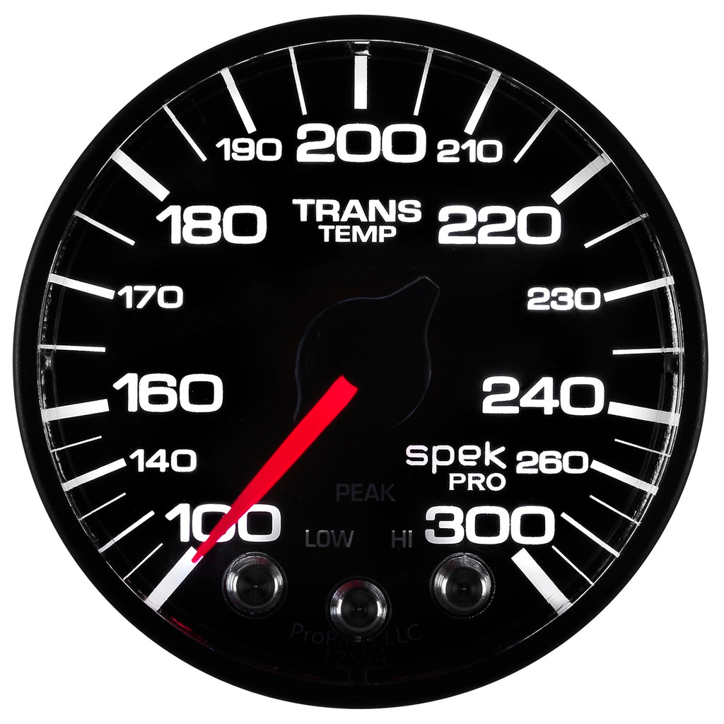 AutoMeter P342328 GAUGE, TRANS TEMP, 2 1/16", 300?F, STEPPER MOTOR W/PEAK & WRN, BLK/BLK, SPEK-PRO