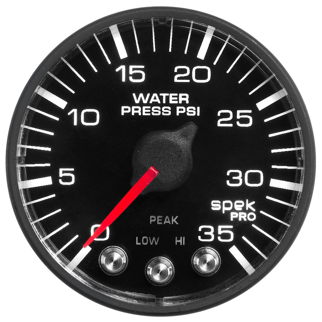 AutoMeter P343328 GAUGE, WATER PRESS, 2 1/16", 35PSI, STEPPER MOTOR W/PK & WRN, BLK/BLK, SPEK-PRO