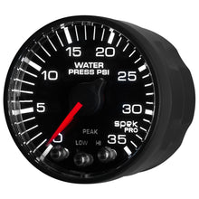 Load image into Gallery viewer, AutoMeter P343328 GAUGE, WATER PRESS, 2 1/16", 35PSI, STEPPER MOTOR W/PK &amp; WRN, BLK/BLK, SPEK-PRO