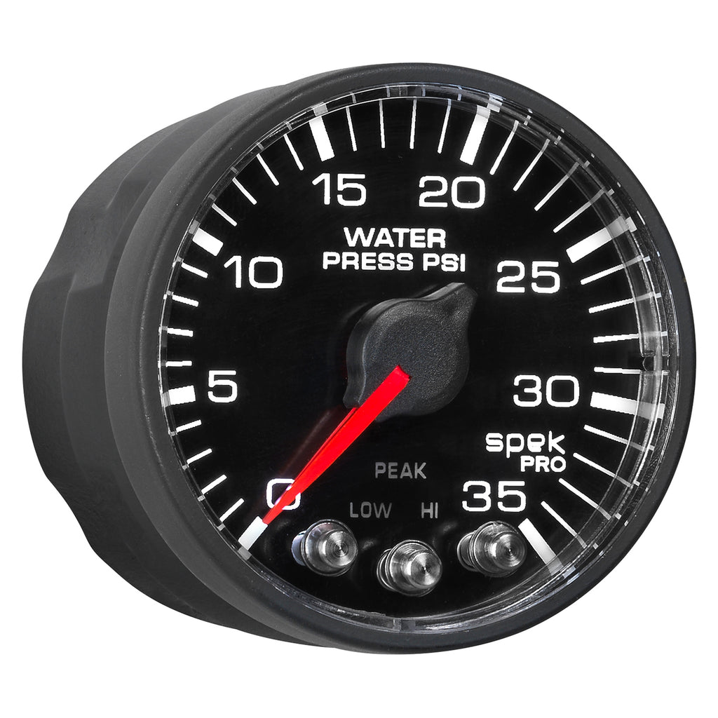 AutoMeter P343328 GAUGE, WATER PRESS, 2 1/16", 35PSI, STEPPER MOTOR W/PK & WRN, BLK/BLK, SPEK-PRO