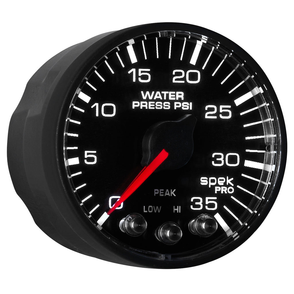 AutoMeter P343328 GAUGE, WATER PRESS, 2 1/16", 35PSI, STEPPER MOTOR W/PK & WRN, BLK/BLK, SPEK-PRO