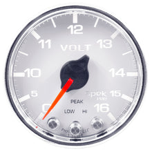 Load image into Gallery viewer, AutoMeter P34411 GAUGE, VOLTMETER, 2 1/16", 16V, STEPPER MOTOR W/PEAK &amp; WARN, WHT/CHRM, SPEK-PRO