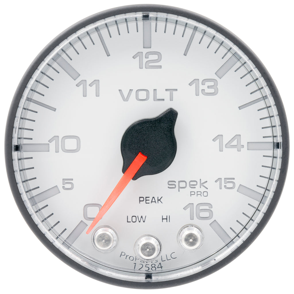 AutoMeter P344128 GAUGE, VOLTMETER, 2 1/16", 16V, STEPPER MOTOR W/PEAK & WARN, WHT/BLK, SPEK-PRO